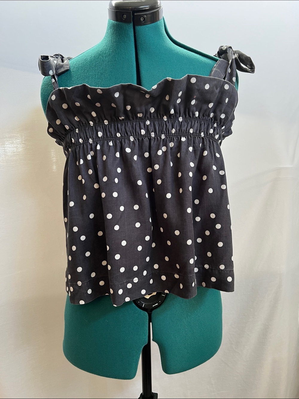 DL1961 Midnight Polka Dot Tie-Shoulder Smocked Camisole